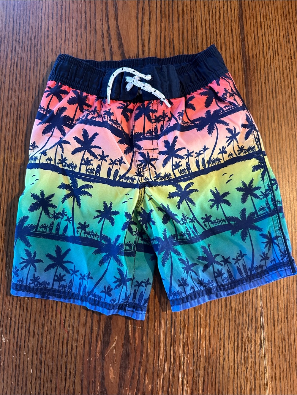 OshKosh B'gosh Rainbow Palm-Print Swim Trunks - Navy Waist
